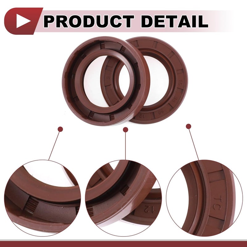 HEROFFIX Universal Oil Seal TC Seal Ring Rotary Shaft Seal 35x56x12mm High Pressure FKM Rubber Brown 2 Pcs - Image 5